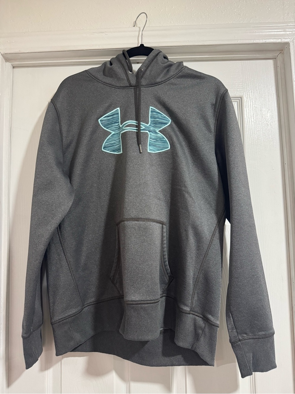 Under Armour Men's Gray Crewneck Hoodie with Teal Logo